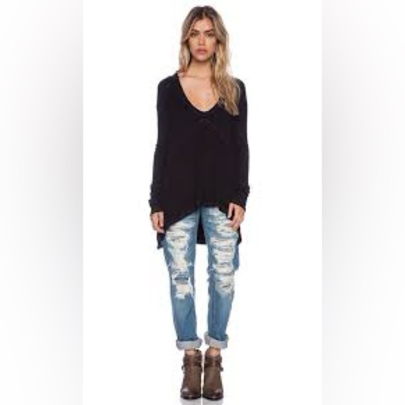 FREE PEOPLE Drippy Thermal Long Sleeve Sweater Top in Black - Picture 1 of 6